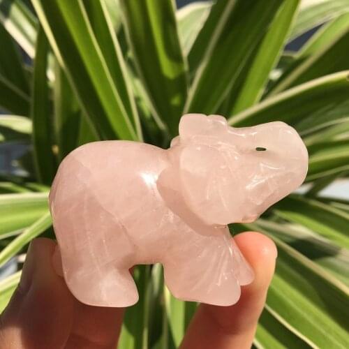 2.0"Natural Rose Quartz Crystal Hand-carved Elephant