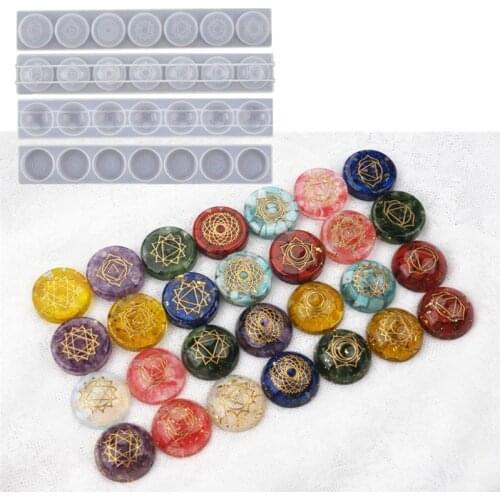 2Pc 7 Chakras Orgone Pendant Resin Casting Mold Round Reiki Metatron’s 7 Engraved Chakras Energy Crystals Epoxy Mold Kit