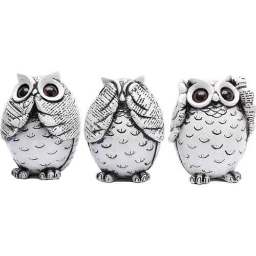 Cute 3 Pieces Mini Figurines owl Resin Crafts for Home Car Hotel Restaurant Decor Crafts