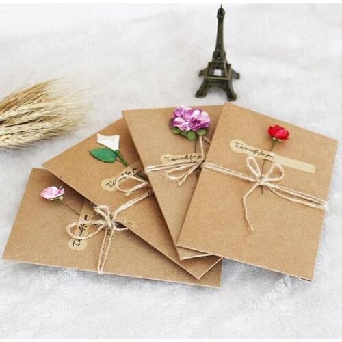 3pcs DIY Kraft Paper Handmade Dry Flower Invitation Greeting Card With Envelope Christmas Wedding Favors Gift Party Supplies