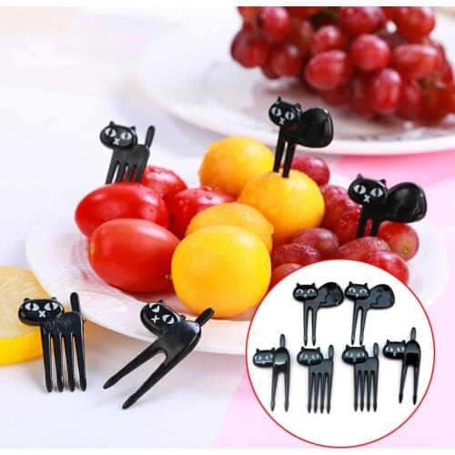 6Pcs Cat Fruit Forks Children Toothpick Food Prod Plastic Snack Cake Dessert Food Pick Bento Lunch Box Party Decor Accessories