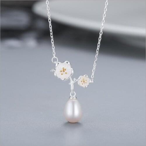 925 Sterling Silver Fashion Sweet Plum Natural Pear Pendant Necklace for Women Girls Clollares De Moda 2019 Brithday Gift Sale