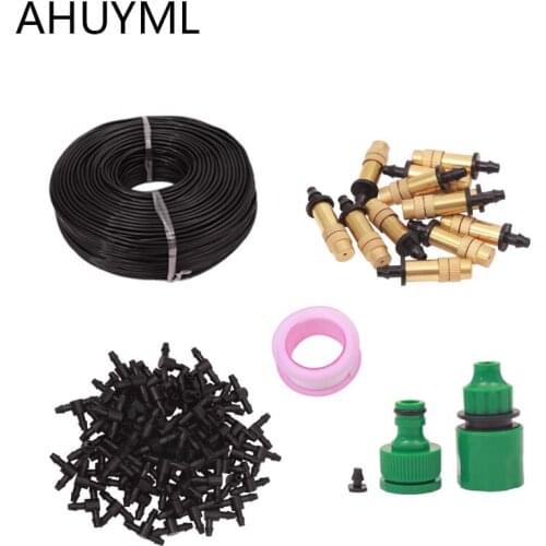 AHUYML 10M Copper Nozzle irrigation System Portable Misting Automatic Watering Garden Hose Spray Head With 4/7mm Tee Connector