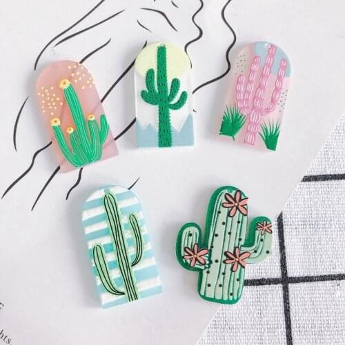 Acrylic Resin Embossed Cactus Patch Pendant Material Accessories 30pcs Cute Colorful Jewelry Charms Fit Earring Necklace Decor