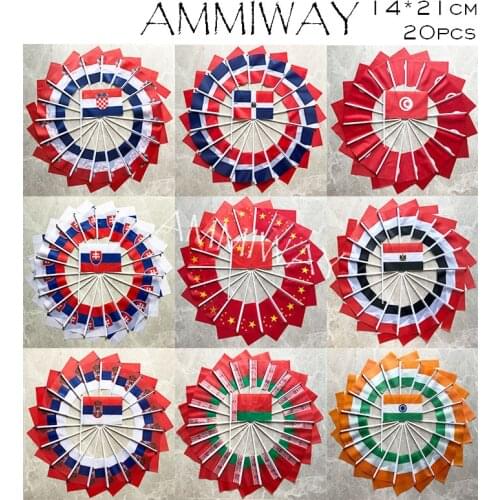 AMMIWAY 14x21cm 20pcs Croatia Dominican Republic Tunisia Slovakia China Egypt Serbia Belarus India National Small Hand Flags