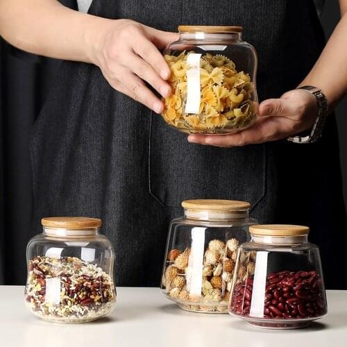 Glass Storage Noodle Storage Tank Large Airtight Tank Grains Snacks Candy Tea Nut Jam High Borosilicate Acacia