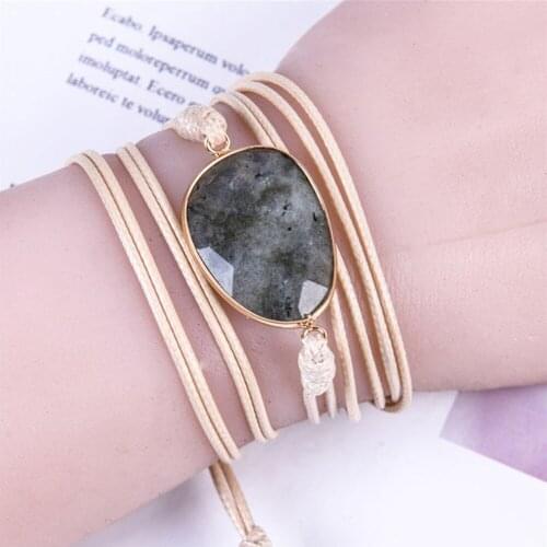 Natural Labradorite Stone Wrap Bracelets for Women Men 5Layers Long Vegan Wax Rope Charm Bracelet Couple Gift Fashion Jewelry
