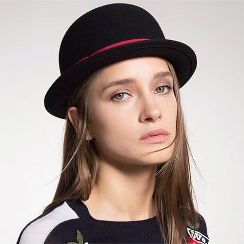 Black Wool Women Felt Derby Bowler Hat For Lady Satin Lined Fascinator Party Formal Fedora Costume Magician Cap