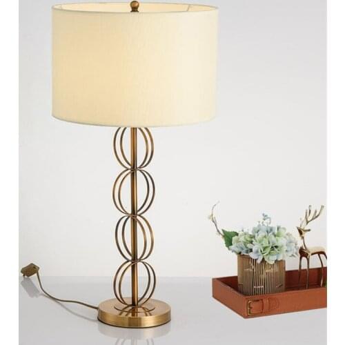Decorative Metal Ring Design Bedside Table Lamps Fabric Light Shades Villa Hotel Home LED Lights TA099