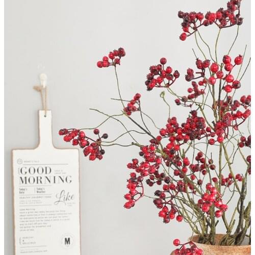 European Style Fake Plants For Indoor Home Decoration Artificial Flowers Bouquet For Wedding Decor Fake Cranberry DIY House
