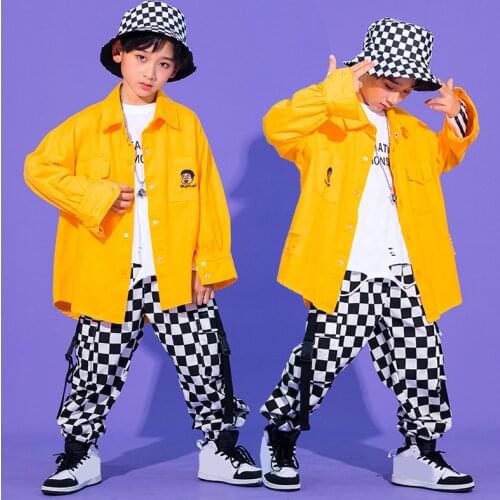 3-16 Yrs Hip Hop Dance Clothes Set Kids Pink Yellow Shirts Plaid Haren Trousers Boys Girls Jazz Dance Clothing Ballroom Costumes