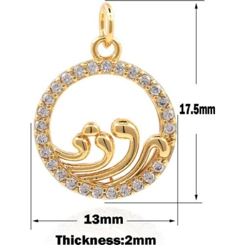 Cubic Zirconia Gold Disc Hollow Necklace Ocean Wave Pendant Mountain Pendant Ocean Charm Mountain Charm DIY Jewelry Accessories