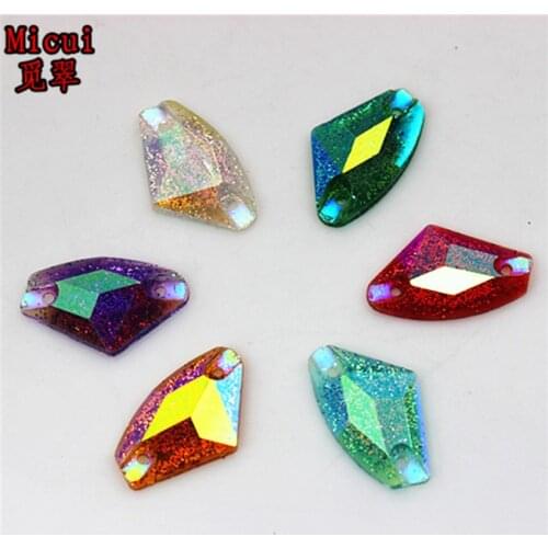 Micui 50pcs 11.5*19mm AB Color irregular shape Resin Rhinestones Sew On Flatback Beads For Clothes Dress DIY Craft 2 hole ZZ114