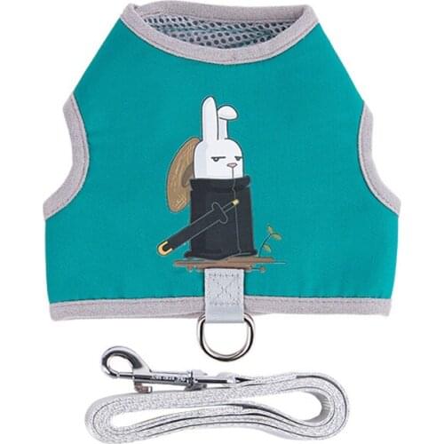 Cute Pet Harness Leash Suit Cartoon Printing Break Free Dogs Vest Cat Harness D Ring Adjustable Dog Harnesses Fashion Cats Leads