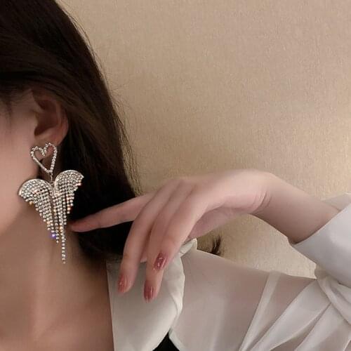 Fashion Atmosphere Long Heart Full Diamond Earrings With Diamond Chain Tassel Earrings Pendant Pendant Earrings Marriage Party