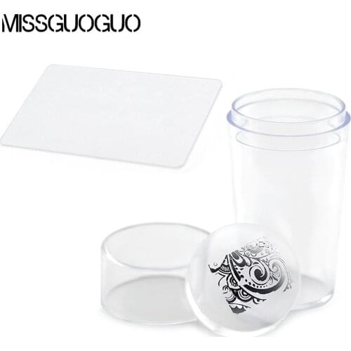 Missguoguo Nail Art Stamper Set 2.8cm Pure Clear Jelly Silicone Stamping Plate Scraper Nail Polish Transfer Silicone Scraper Kit