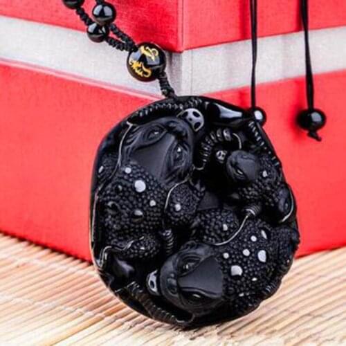 Natural Obsidian Dragon Three feet Golden Toad cross pendant Jewelry Fine Jewelry lucky Amulet Necklace Pendant Jewelry