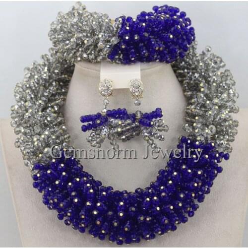 New Grey and Blue Beads Crystal African Jewelry Set Silver Wedding Women Costume Jewelry Set Wholesale Free Shipping WB981