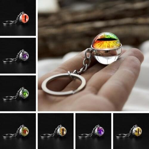 New Creative Dragon Eye Double Side Glass Keychain Dragon Jewelry Dragon Keyring Charm Car Keyring Gift for Men Women