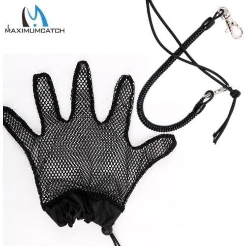 Maximumcatch Net Mesh Fishing Gloves Anti-Slip Fishing Gloves With Black Fishing Tool Retractor