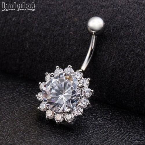 1pc Stainless Steel CZ Zircon Flower Petal Navel Piercing Crystal Belly Button Rings Body Piercing Nombril Pircing Navelpiercing
