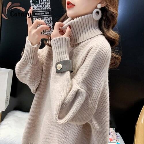Cotday Casual Thick Turtleneck 2021 Womens Winter Sweaters Knitted Sweaters With Necks Snow Clothes Korean Christmas Sweaters