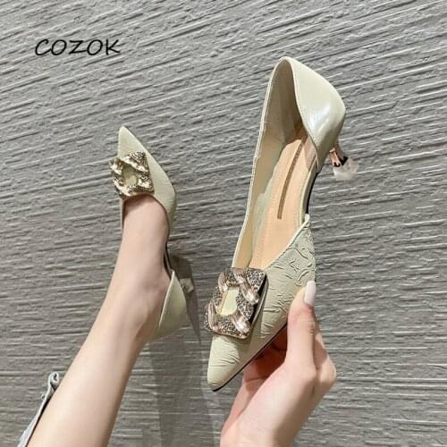 OL High Heels Sexy Ladies Women Square Button Crystal 2021 Fashion Women High Heels Casual Elegant Heels