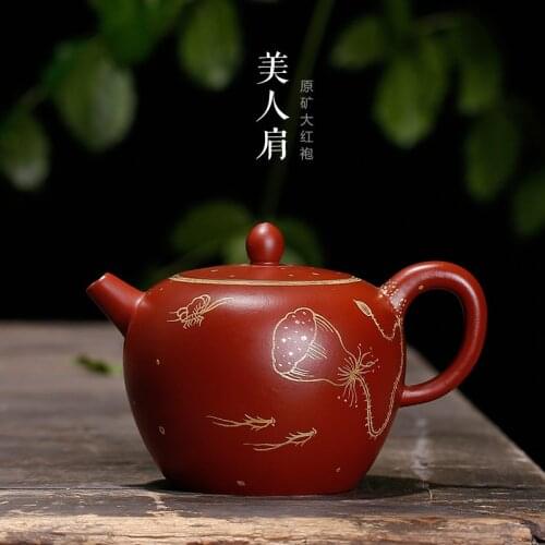 Ore dahongpao beauty shoulder are recommended authentic gold paint all hand painted lotus teapot large manufacturers