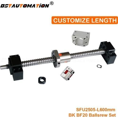 SFU RM2505 BallScrew SFU2505 700mm 25mm ball screw C7 with 2505 flange Single Nut BK20 BF20 Support Coupling with end machined