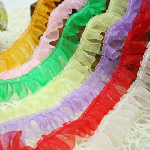 42Yards Pink Green Red White Ruffle Lace Trim Chiffon Pleated Ribbon DIY Craft Doll Dresses