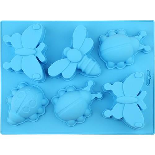 Silicone cake mold 3Dinsect shape mold, 6 cells Food grade silicone baking mold for jelly,chocolate, cake, soap, DIY Han