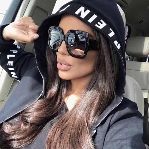 Big square frame sunglasses women oversize style grey lens