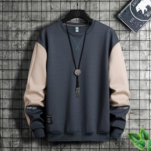 Autumn Men Sweatshirt Casual Hip Hop Streetwear 2021 New Mens Loose Harajuku Hoodies Solid Patchwork Pullover Tops Man Clothing