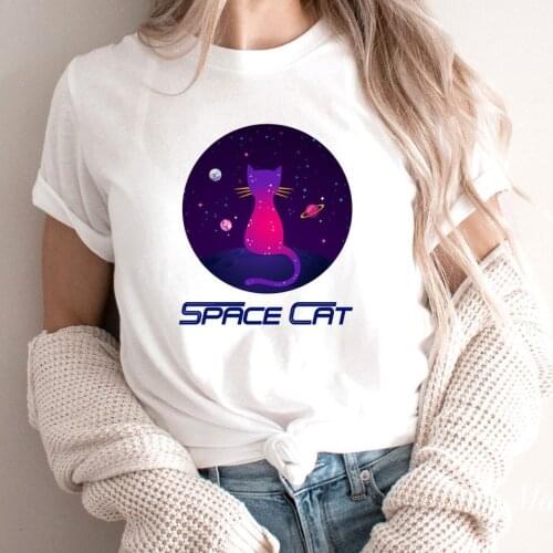 Harajuku Top Women T-shirt Casual Ladies Basic O-collar Short Sleeved Women Cat Lover Print T-shirt Girl,Drop Ship