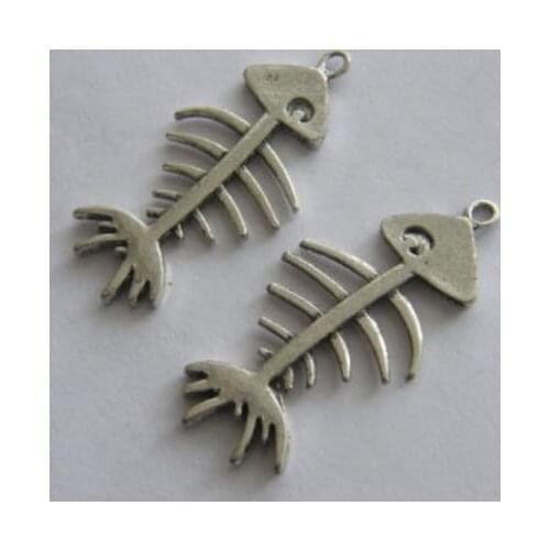 Vintage Silver Fish skeleton Hollow Fish Charms Pendants For Jewelry Findings Bracelets Handmade Accessories Gifts DIY