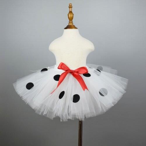 Girl White Polka Dot Fluffy Tutu Skirt Baby First Birthday Party Tulle Skirt Cake Smash Kids Cute Dalmatin Dog Costume 0-12Y