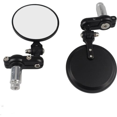 Motorcycle 22mm Handlebar End Side Rear View Mirrors Universal Black Round Foldable Aluminum