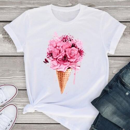Ice Cream Floral Flower BouquetSummer Short Sleeve Lady T-shirts Top T Shirt Ladies Womens Graphic Female Tee T-Shirt