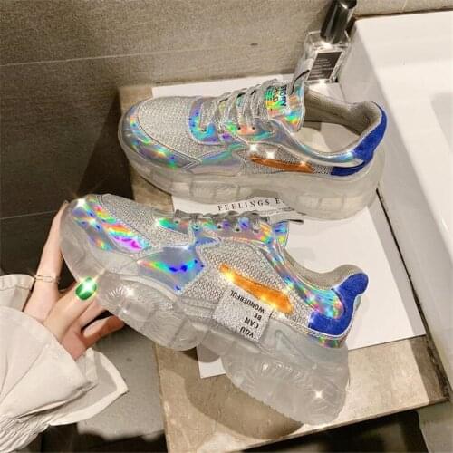 2020spring Trend Women Transparent Sneakers Harajuku Platform Woman Shoes Laser Jelly Casual Shoes Shining Shoes Running Shoes