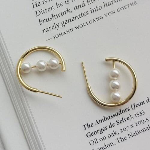 Real 925 Sterling Silver Hoop Earrings For Women Statement Freshwater Pearl Gold Earring Fashion Jewelry Party Gifts