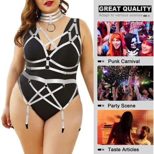 Plus Size Sexy Lingerie Set Plump Women Harness Fashion Hollow Bra Exotic Costumes Erotic Collar Accessories Suspender Garters