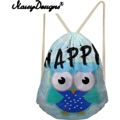 Noisydesigns Women Beach Bags Big-eyed bird Printing Colorful cartoon Drawstring Backpack Mochila Kids Girls School bag