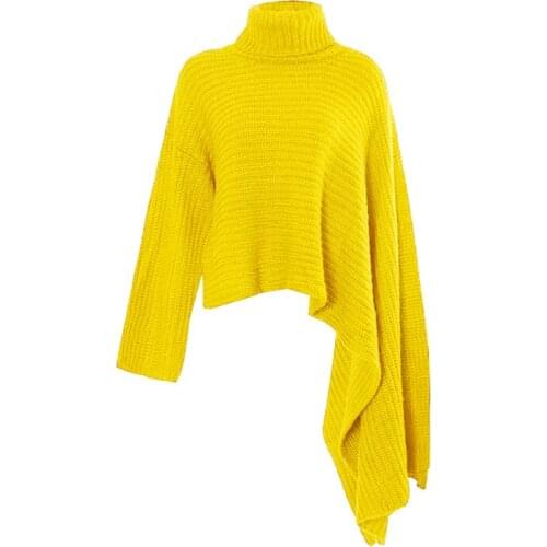 2021 New Sleeve Slit For Female Sweater Stand Collar Bat Sleeve Ruched Oversized Womens Casual Knitted Pullover Fashion New