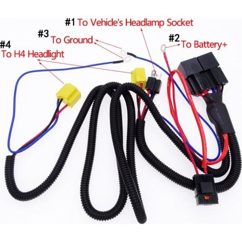 1 PCS Headlight Connector Booster Cable Relay Fuse Socket Black Wire Harness For H4/9003