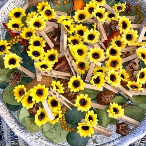 10pcs/pack Mini Artificial Silk Yellow Sunflower Heads 4CM 7CM Fabric Floral for Home Decoration Wedding Decor, Bride Holding Fl
