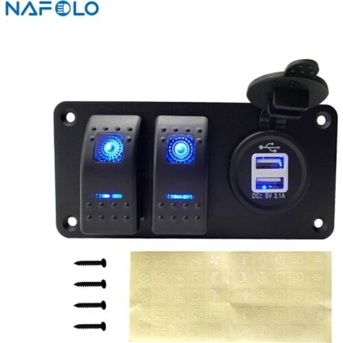 2 Gang Toggle Rocker Switch Dual USB Port LED Switch Panel +Sticker 12V/24V Dual USB Ports Car Switch For Car Marine Boat