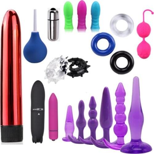 20PCS Finger Sleeve Dildo Vibrator Sex Toys For Woman Vagina Tighten Kegel Ball Penis Delay Ring Anal Plug Enema Men Masturbator