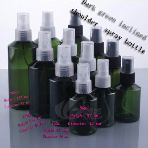 Capacity 200 ML25pcs empty plastic cosmetic bottles of inclined shoulder, Dark green 200ml fine mist spray bottle