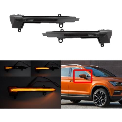 2x Fits For Seat Ateca 2016- Seat Tarraco 5F 2019- Smoked Amber Led Dynamic Side Mirror Blinker Lights Auto Mirror Turn Signal