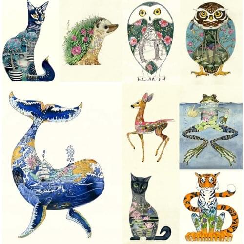 5D DIY Diamond Painting Cat, Deer Animal Square/Round Rhinestone Inlaid Cross Stitch Mosaic Home Decoration Painting